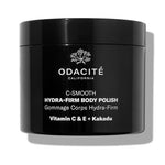 Black jar of Odacite C-Smooth Hydra-Firm Body Polish on a white background