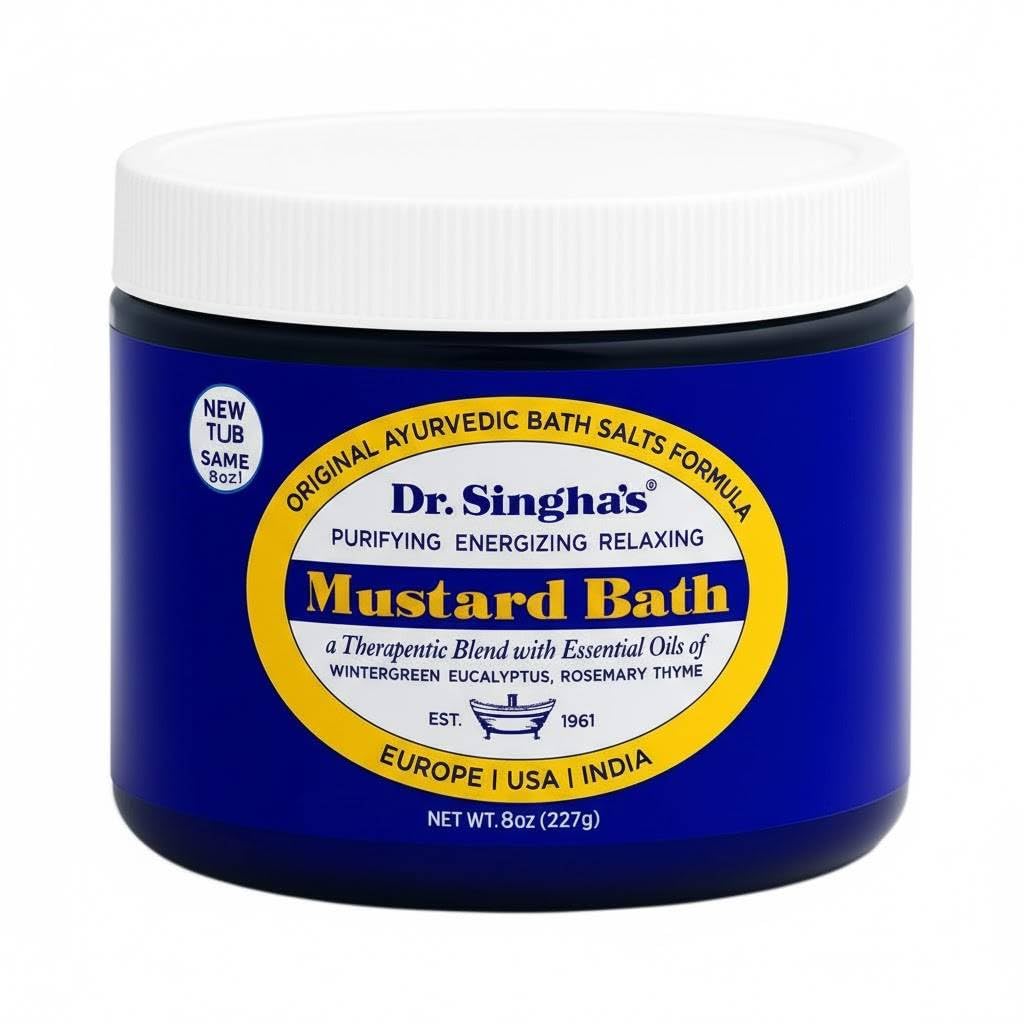 Dr. Singha's Mustard Bath jar on a white background