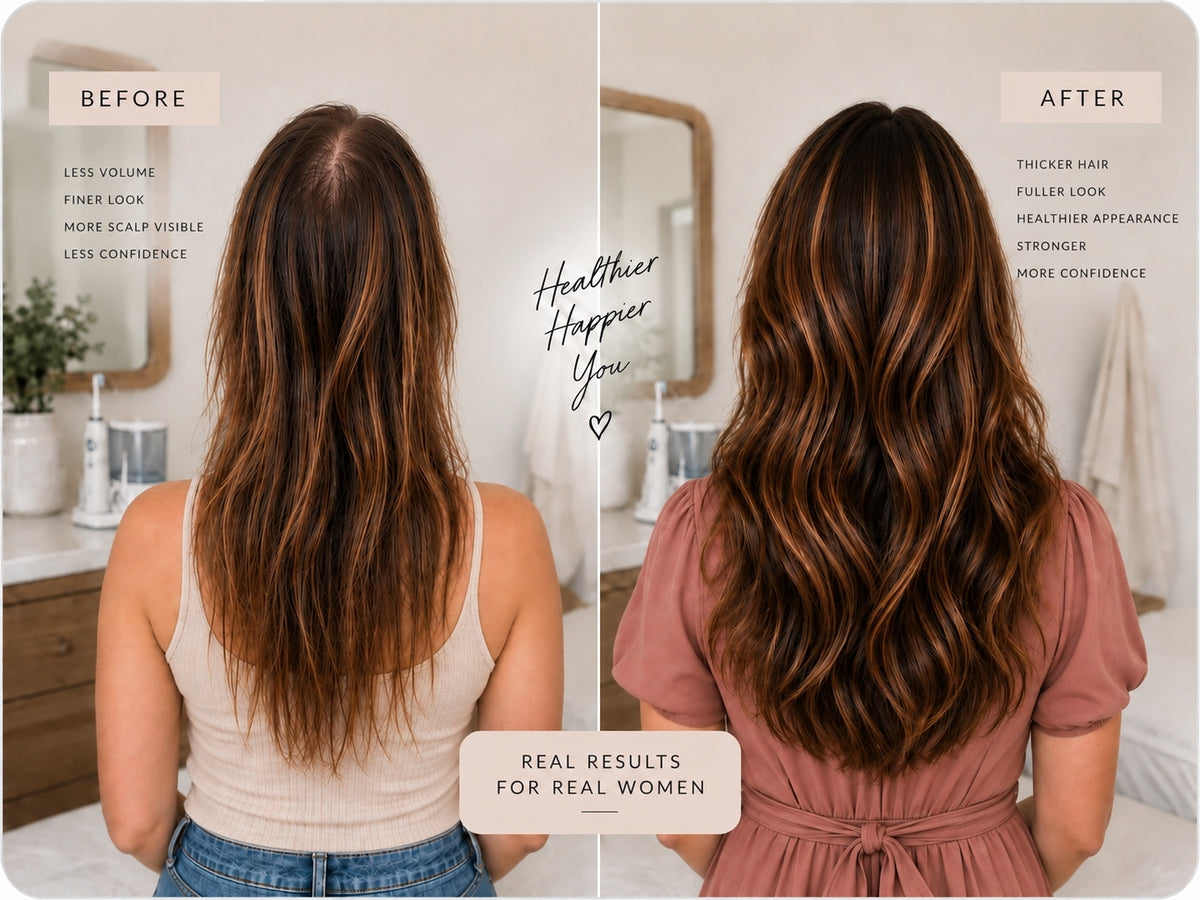 Before and after view of dry and nourished-looking hair