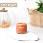 Wildflower Honey Lip and Face Polish jar with soft honey-inspired background
