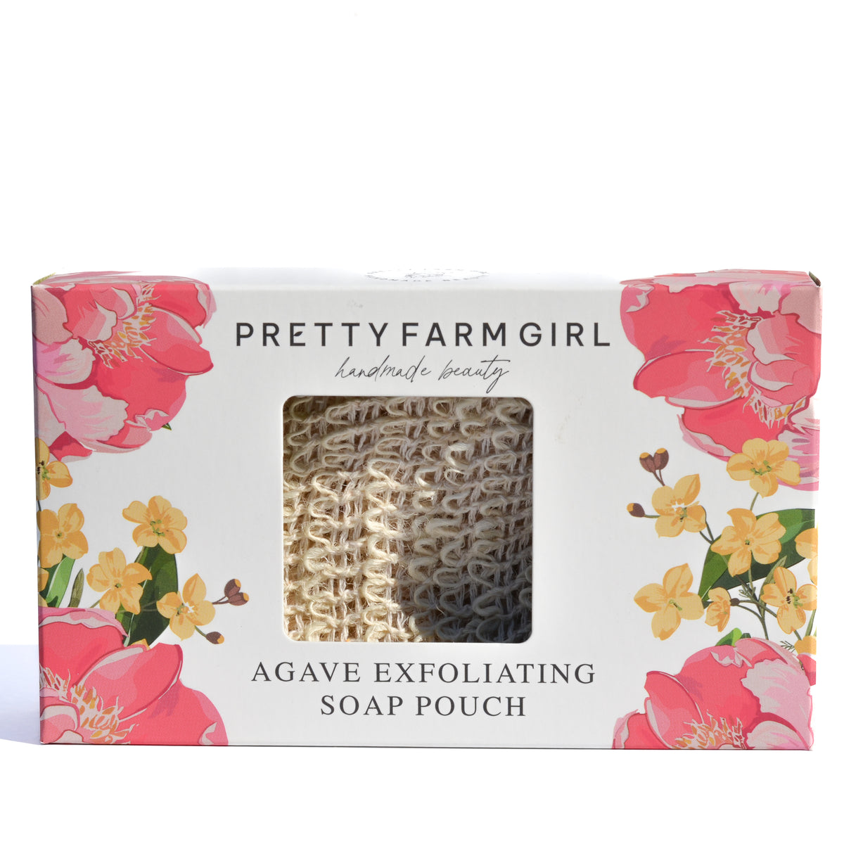 Pretty Farm Girl agave exfoliating soap pouch packaging with floral design