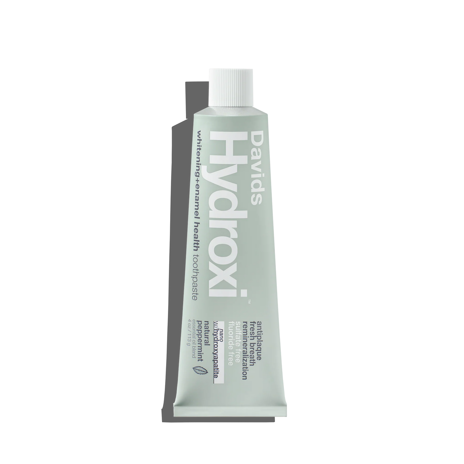 Davids Hydroxi peppermint 4oz toothpaste tube on a white background