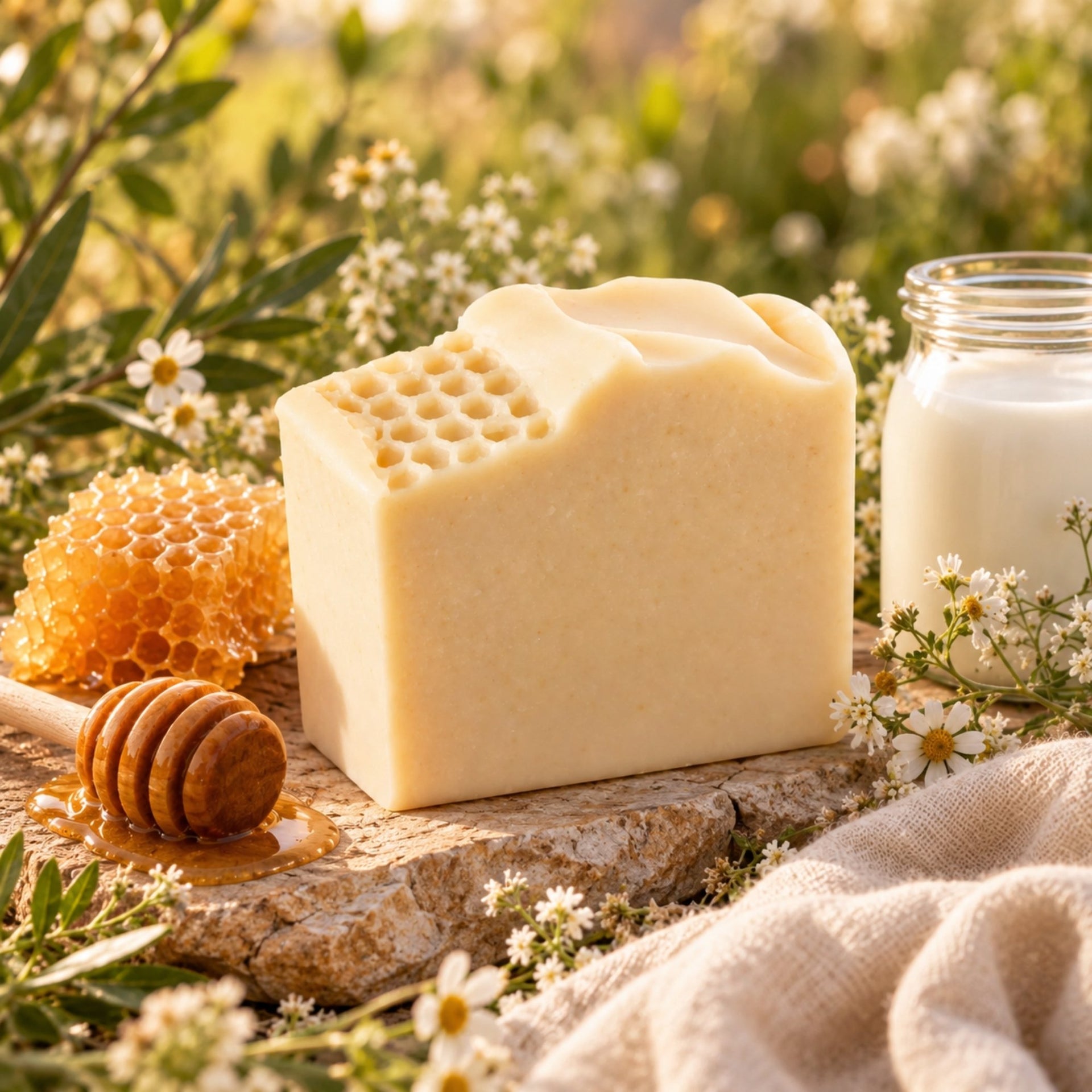 Barra de Jabón Artesanal de Sebo y Leche de Cabra Sin Fragancia Milk + Honey