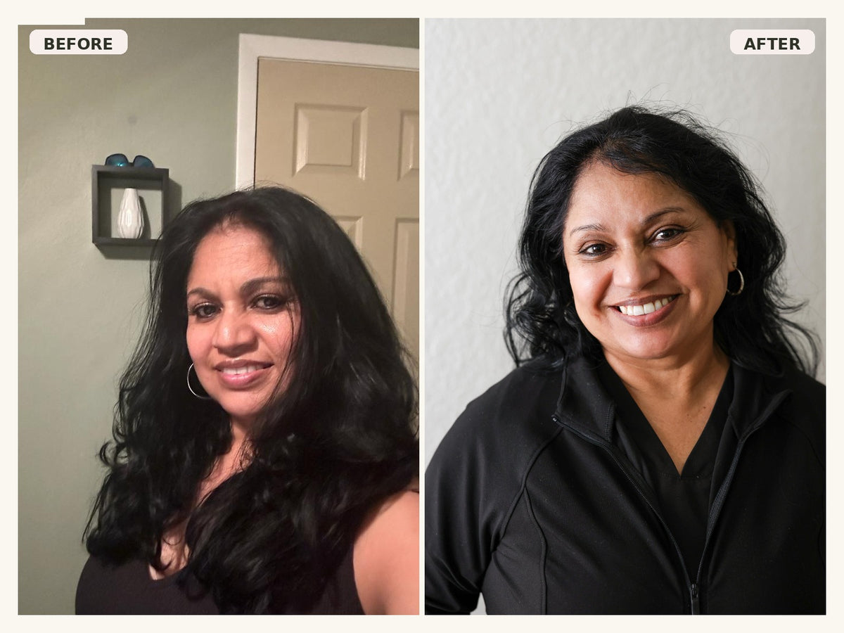 Before and after hair photos shared by a Pretty Farm Girl team member