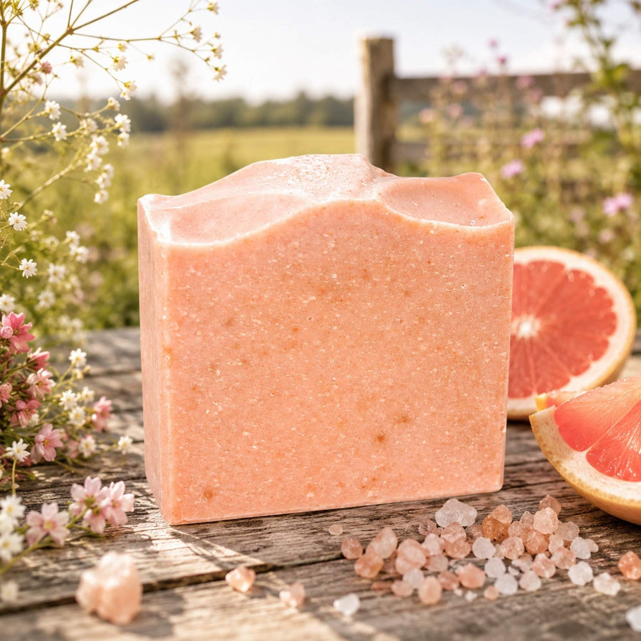 Jabón en barra limpiador de sal rosa + pomelo hecho a mano con sebo y leche de cabra