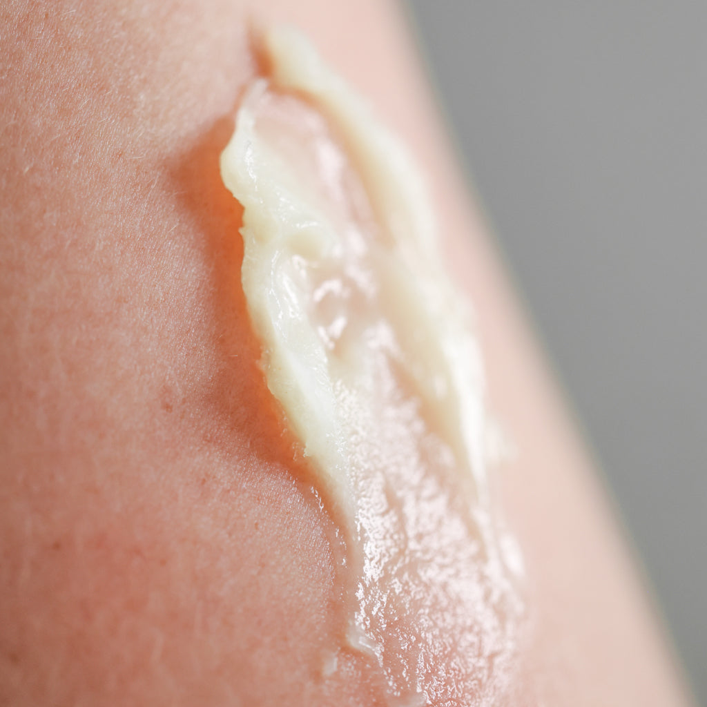 Pretty Farm Girl Vanilla Bean Tallow Body Balm texture shown on skin.