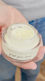 Fresh Face Cream how-to video with voiceover, showing the cream's texture and how to apply it to the face.